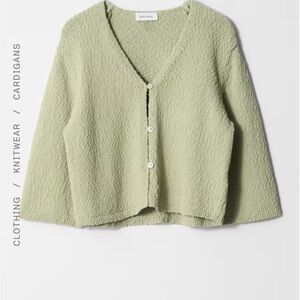 & Other Stories Pale Sage Bouclé V-Neck Cardigan
